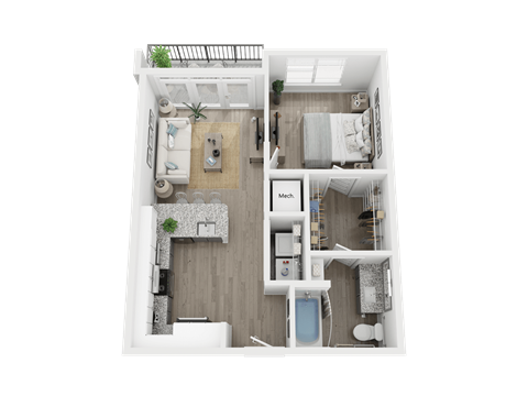 1 bedroom 1 bathroom A3A Floor Plan at Link Apartments® 4th Street, Winston-Salem, NC